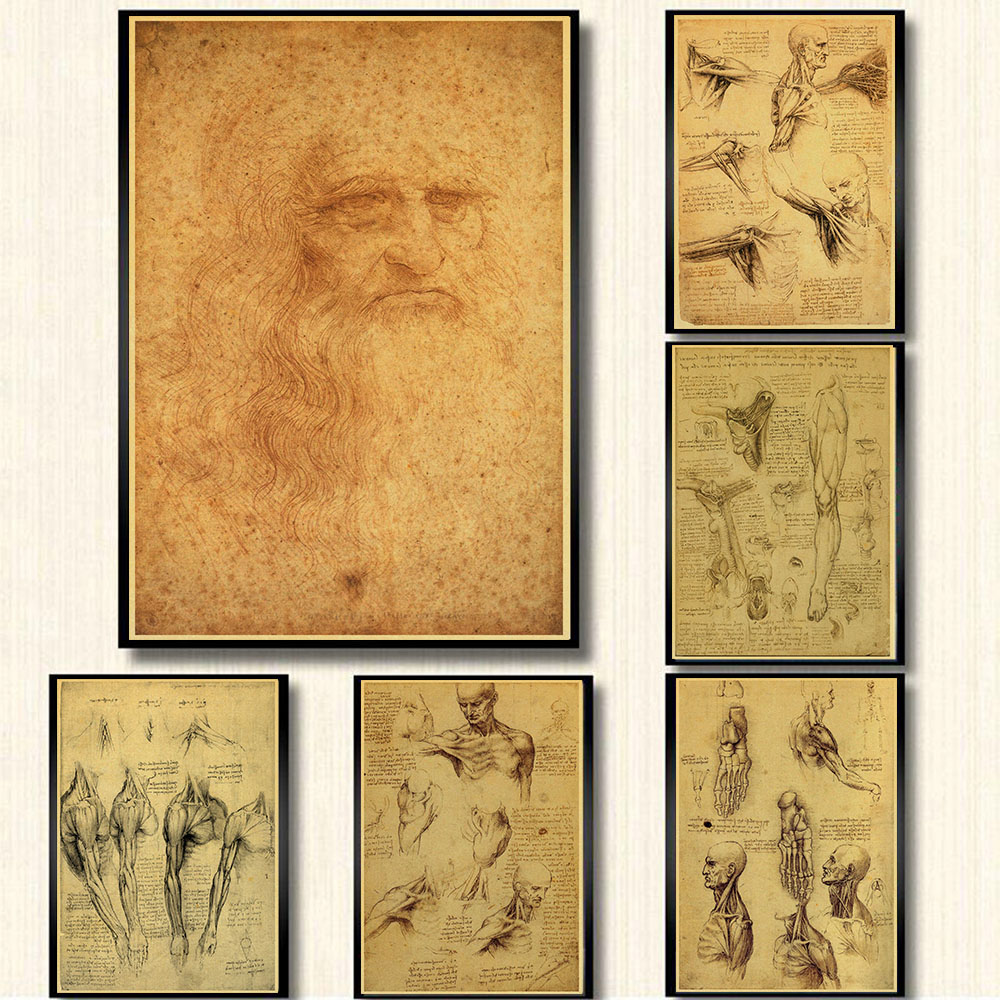 Sticker Kraft Paper Mona Lisa Leonardo Da Vinci Vitruvian Man Antique Poster 