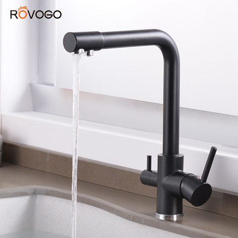ROVOGO Filter Kitchen Faucet Cold and Hot Mixer Tap, Drinking Water Filter 3 way Sink Tap Mixer Crane Black Finished ► Photo 1/6