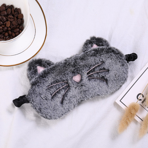 Plush Cute Grey Cat Eye Mask Sleeping Mask Eye Shade Cover Blindfold Goggles Eyeshade Eyepatch Suitable for Travel Home Gift ► Photo 1/6