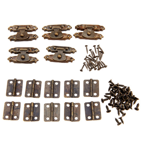 15pcs/set Antique Bronze Round Hinges Iron Decorative Vintage + Latch Hasps Jewelry Box Toggle Lock Furniture Hardware ► Photo 1/6