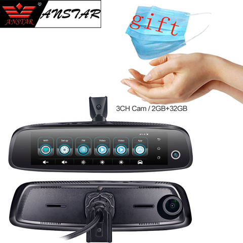 ANSTAR 8'' 4G Rearview Mirror Car DVR 3CH Cameras 2GB+32GB Dash Cam Android 5.1 1080P Recorder GPS WIFI ADAS Registrar Camera ► Photo 1/6