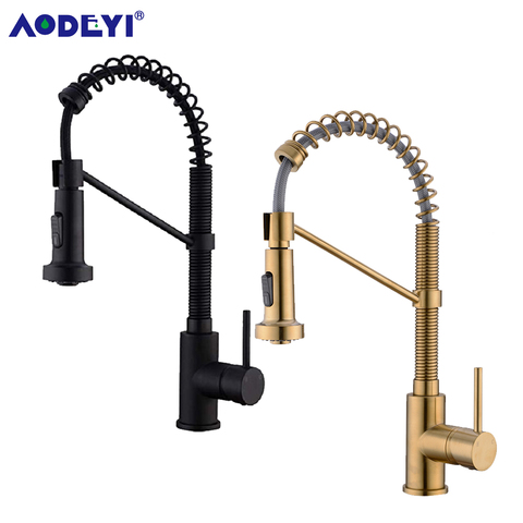 AODEYI Brushed Gold Brass Kitchen Sink Faucet Pull Down Kitchen Faucet Single Handle Mixer Tap 360 Rotation Torneira Cozinha Mix ► Photo 1/6