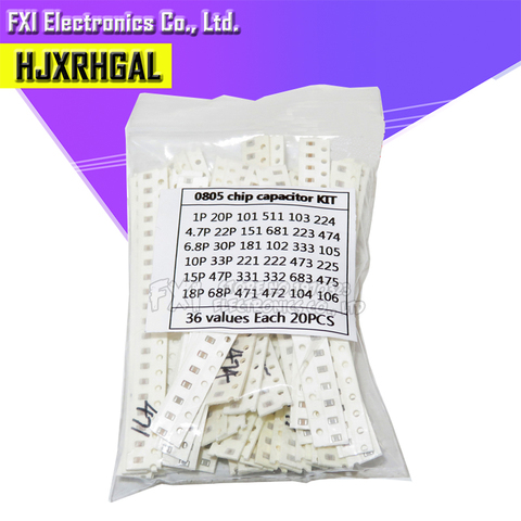 36values*20pcs=720pcs 0805 SMD Capacitor assorted kit 1pF~10uf component diy samples kit new and original ► Photo 1/2