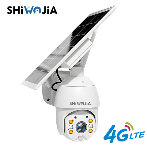 SHIWOJIA 4G SIM Version Solar Panel Camera PTZ 2MP HD Security Monitor Outdoor Smart Home Ranch Forest LED Alarm 4x Digital Zoom ► Photo 1/6