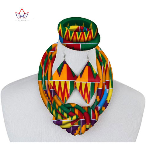 2022 New Trend African Necklace Print Wax Ankara Fabric Set Side Knot Necklace,Bracelet and Earrings 3 Pieces SP083 ► Photo 1/6