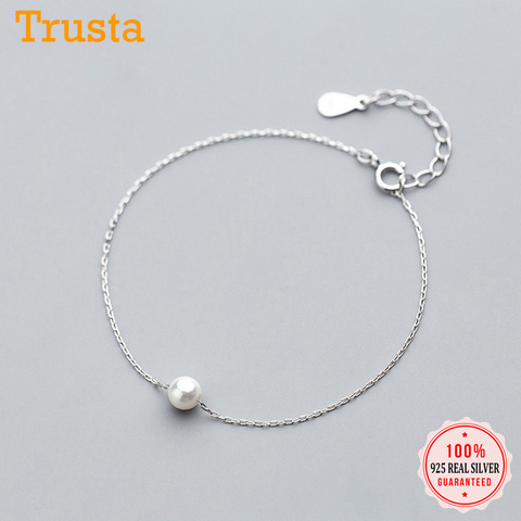 Trusta 2022 100% 925 Sterling Silver Fashion Women Jewelry Synthesis Pearl Bracelet 16cm For Gift Girls Lady DS870 Drop Shipping ► Photo 1/6