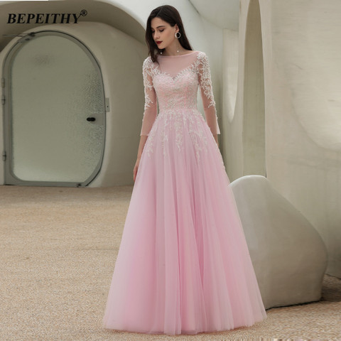 BEPEITHY Pink Dress Long Evening Party White Lace For Women A-Line Floor Length Open Back Prom Gown Girls Homecoming 2022 New ► Photo 1/6