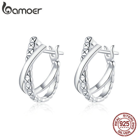 bamoer Genuine 925 Sterling Silver CZ Stone Leather Texture stud Earrings for Women Girl  Anti-allergy Jewelry Earring BSE440 ► Photo 1/6