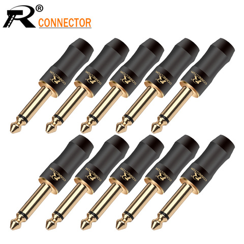 10pcs 24K Gold-plated 1/4'' MONO 6.35mm Jack Assembly Microphone Connector R Brand New Design Copper Wire Connector Black Color ► Photo 1/6