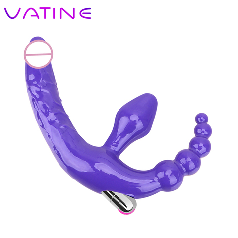 VATINE Double-heads Anal Plug Vibrator Strapless Dildo Vibrators Sex Toy for Lesbian Women Couple Anal Bead Vibrators ► Photo 1/6