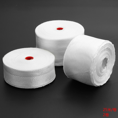 2 rolls of 20mm x 25m white fiberglass cloth tape, fiberglass plain weave seams, high strength, high temperature resistance ► Photo 1/6