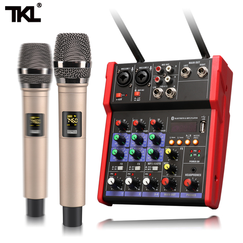 TKL Audio Mixer UHF microphone  Bluetooth Audio Mixer USB DJ Sound Mixing Console 4 Channel 48V Phantom Power ► Photo 1/6