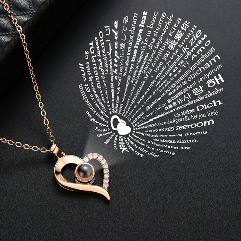 Rose Gold 100 languages I love you Projection Pendant Necklace Romantic Love Memory Wedding Necklace for Women Kolye ► Photo 1/6