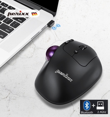 New Perixx PERIMICE-720/520 Bluetooth Wireless/2.4Ghz Dual-Mode Ergonomic Trackball Mouse with Adjustable Angle,Laser Sensor ► Photo 1/6