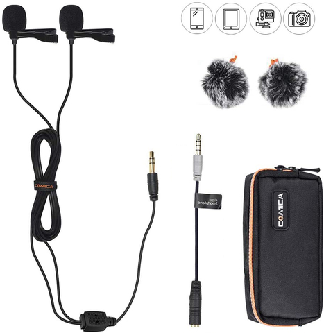 Comica CVM-D02 Dual Lavalier Lapel Microphone Clip-on interview mic for iPhone Android Smartphone for Sony Canon Nikon Cameras ► Photo 1/5