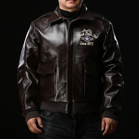 A19H1 Rock Can Roll Read Description! Asian Size Air Force Flight A2 Pilot Cow Leather Coat Genuine Cowhide Flying Tiger Jacket ► Photo 1/6