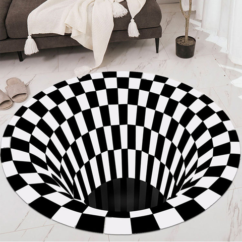 Bedroom Rugs Black White Grid Printing 3D Illusion Vortex Bottomless Hole Carpets For living room Home Decoration Rugs ► Photo 1/6