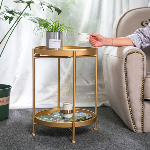 Nordic Simple Iron Double-layer Small Tea Table Corners Round Coffee Table Lving Room Mini Sofa Side Table ► Photo 1/4