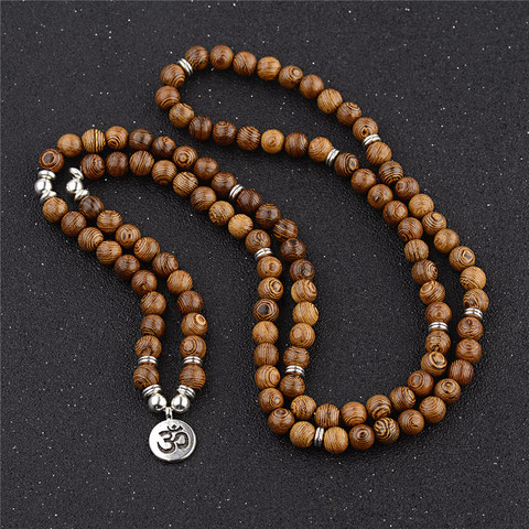 Unisex Women Men Yoga 108 Beads Bracelet Natural Sandalwood Buddhist Buddha Wood Prayer Beaded Lotus OM Bracelet Necklace Rosary ► Photo 1/6