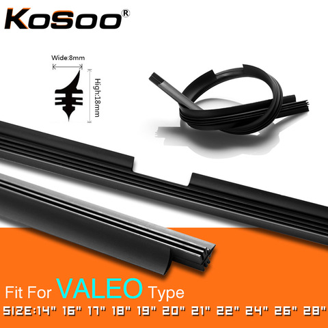 KOSOO 1PCS Car Vehicle Insert Natural Rubber For Valeo Type Beam Wiper Blade Only (Refill) 8mm 14