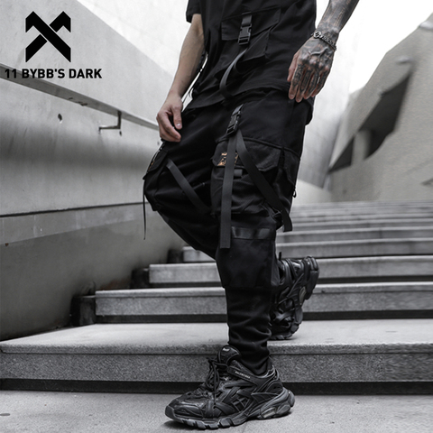 11 BYBB'S DARK Tactical Patchwork Pockets Ribbons Cargo Pant Man Harajuku Joggers Men Trousers Streetwear Hip Hop Function Pants ► Photo 1/6