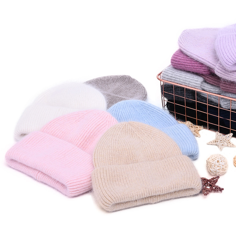 Casual Women's Hats Cashmere Wool Knitted Beanies Autumn Winter Brand New Three Fold Thick 2022 Knitted Girls Skullies Beanies ► Photo 1/6