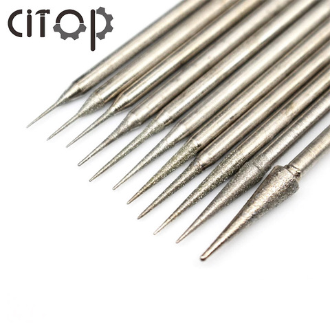 Citop 11pcs/set 2.35mm Shank Diamond Needle Burrs Rotary Point Sharp Rods Bur Bit Needle Carving Punch Drilling Sharp Grind Head ► Photo 1/5