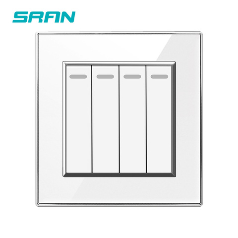 SRAN EU/UK light switches 4 gang 1/2 way crystal acrylic white/black household appliance wall power switch wholesale ► Photo 1/6