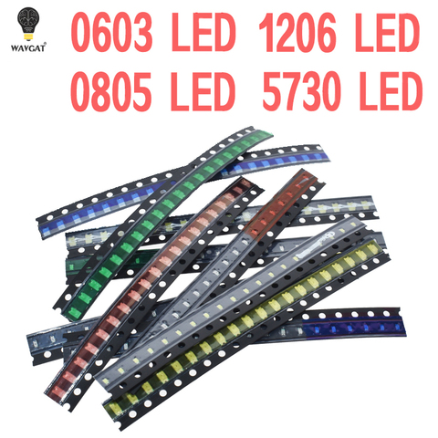 100pcs=5colors x 20pcs 5050 5730 1210 1206 0805 0603 LED Diode Assortment SMD LED Diode Kit Green/ RED / White / Blue / Yellow ► Photo 1/6