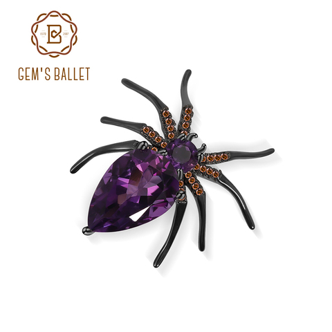 GEM'S BALLET Unique Design Cute Animal Spider Brooch 925 Sterling Silver Natural Amethyst Gemstone Brooches For Women Jewelry ► Photo 1/6