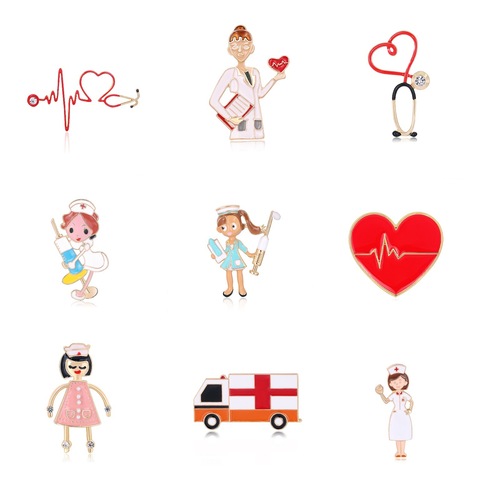 Cute Enamel Jewelry Cartoon Lovely Nurse Doctor Brooches Hospital Medical Stethoscope Ambulance Badge Lapel Pins Accessory брошь ► Photo 1/6