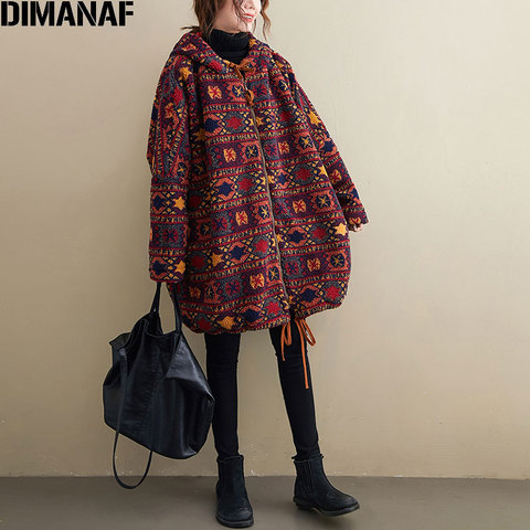 DIMANAF Plus Size Women Coats 2022 Winter New Cashmere Jacket Coats Christmas Pattern Print Parka Design Warm Flocking Outerwear ► Photo 1/6