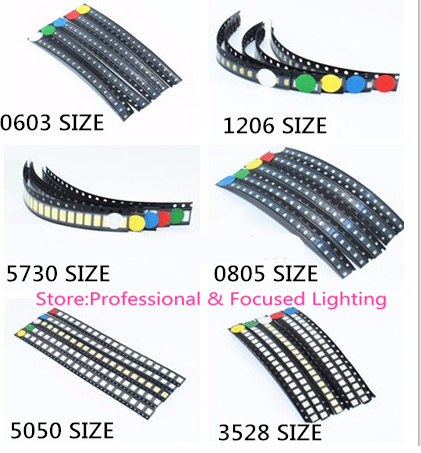 5 x 100pcs/Color=500pcs New 2835 5050 5730 3528 1206 0805 0603 0402 Red/Green/Blue/White/Yellow SMD LED kit ► Photo 1/1