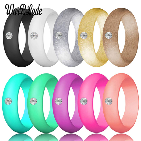 New Fashion 5.7mm Rhinestone Silicone Rings For Women Wedding Rubber Bands Hypoallergenic Crossfit Flexible Silicone Finger Ring ► Photo 1/6