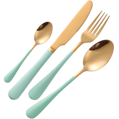 Steel Cutlery Set Gold Cutlery Set Stainless Steel Cutlery Western Dinnerware Set Kitchen Knives Spoon Pink Set Dropshipping ► Photo 1/6