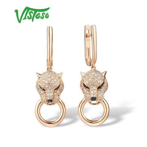 VISTOSO Gold Earrings For Women Genuine 14K 585 Rose Gold Leopard Earrings Emerald Sparkling Diamond Engagement Fine Jewelry ► Photo 1/6