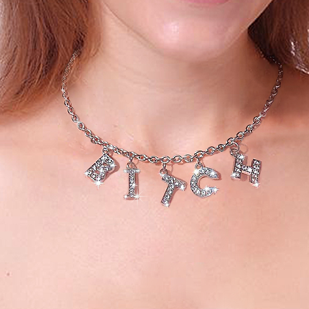 Rhinestone Luxury Jewelry Crystal Angel Statement Choker Letter Necklace Women