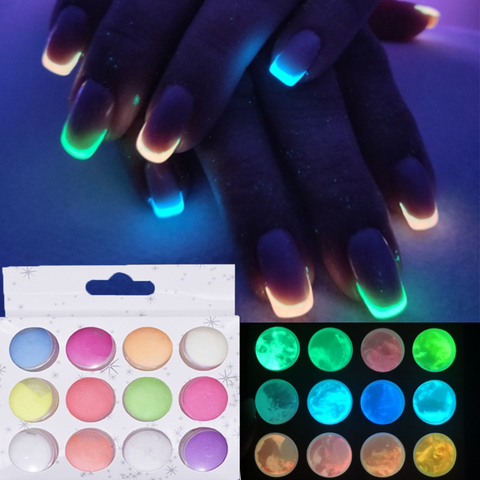 10ml Glow In The Dark Powder Extension Nails Accessories Fluorescent  Dipping Pigment Nail Art Glitter UV Luminous Acrylic Powder