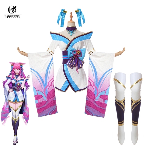 ROLECOS LOL Spirit Blossom Ahri Cosplay Costume Ahri Cosplay Wig Game LOL Ahri Costume Women Kimono Hanfu Full Set Chinese Dress ► Photo 1/6