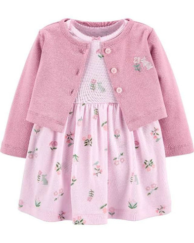 Baby Girl Dress Set 2pcs 6-24M Long Sleeve Cardigan + Short Bodysuit Dress Cute Flower Clothes Newborn Girls Clothes Wholesale ► Photo 1/6