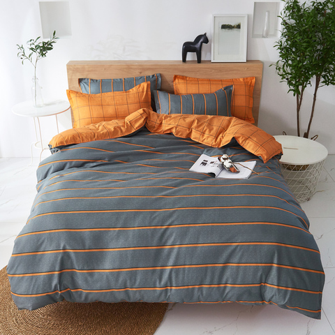 BEST.WENSD Super Warm Soft Duvet Cover Bed Set Simple Thin Stripes Orange Gray Bedding Quilt Cover Set 4pcs King Queen Full ► Photo 1/6