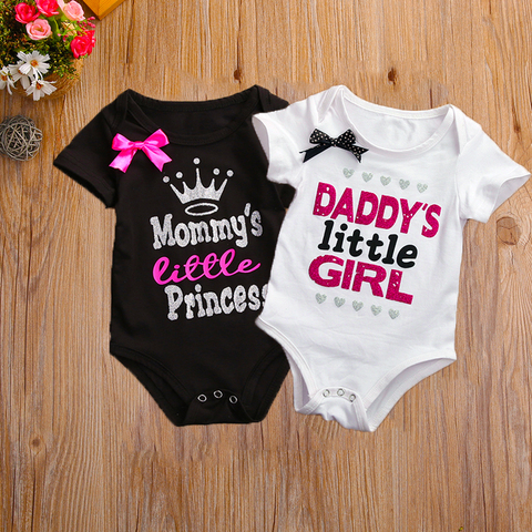 Daddy's Little Girl Mommy's Little Princess Print Short sleeve Baby Girl Bodysuit ► Photo 1/6