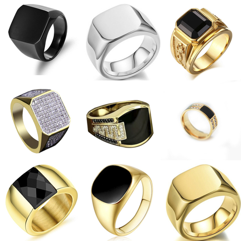 Milangirl Rings for Men Biker Style Width Signet Square Finger Rings for Fashion Brand Jewelry Birthday Whole Sale Mens Rings ► Photo 1/6