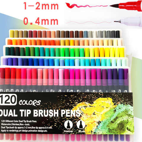 Colored Markers Dual Tip Brush Pens,Fine Tip Markers & Fine Point