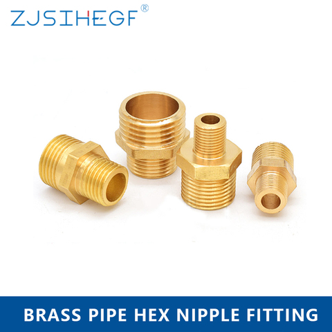 Brass Pipe Hex Nipple Fitting  1/8 1/4 3/8 1/2 3/4 1'Coupler ConnectorMale To Male Thread Water Oil Gas Connector ► Photo 1/5