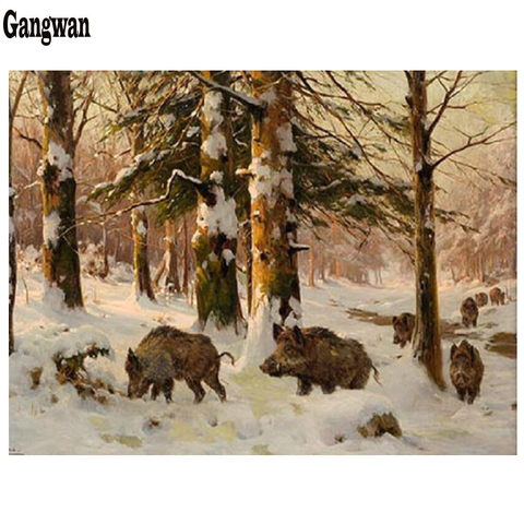 Wild boar photo Diamond embroidery forest winter landscape 5D Diy diamond Painting sale cross stitch diamond mosaic home decor ► Photo 1/6