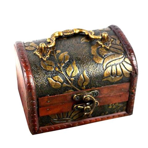 Vintage Wooden Treasure Chest Box Case Craved Jewelry Cufflinks Chest Small Gift Storage Organizer with Lock ► Photo 1/6