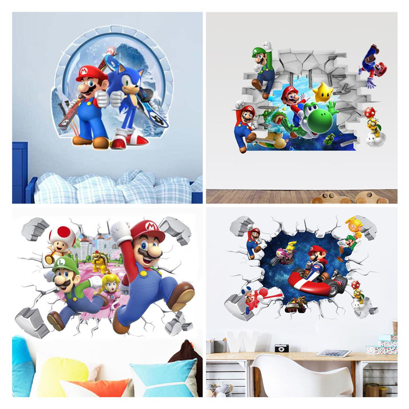 3D Super Mario Kids Playroom Wall Decals Nursery Vinyl Stickers Art Home Decor 