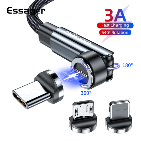 Essager 540 Rotate Magnetic Cable 3A Fast Charging Micro Type C Data Wire Cord For iPhone Samsung Magnet Charge USBC Phone Cable ► Photo 1/6