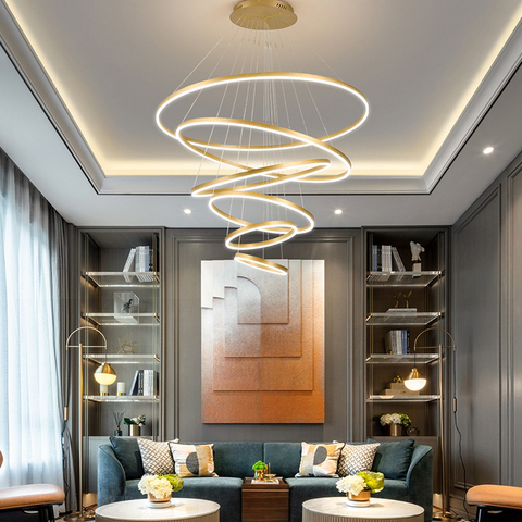 Modern LED Ring Pendant Lights Golden Creative Aluminum Circle Pendant Light for Living Room Restaurant Home Ring Lamp ► Photo 1/6